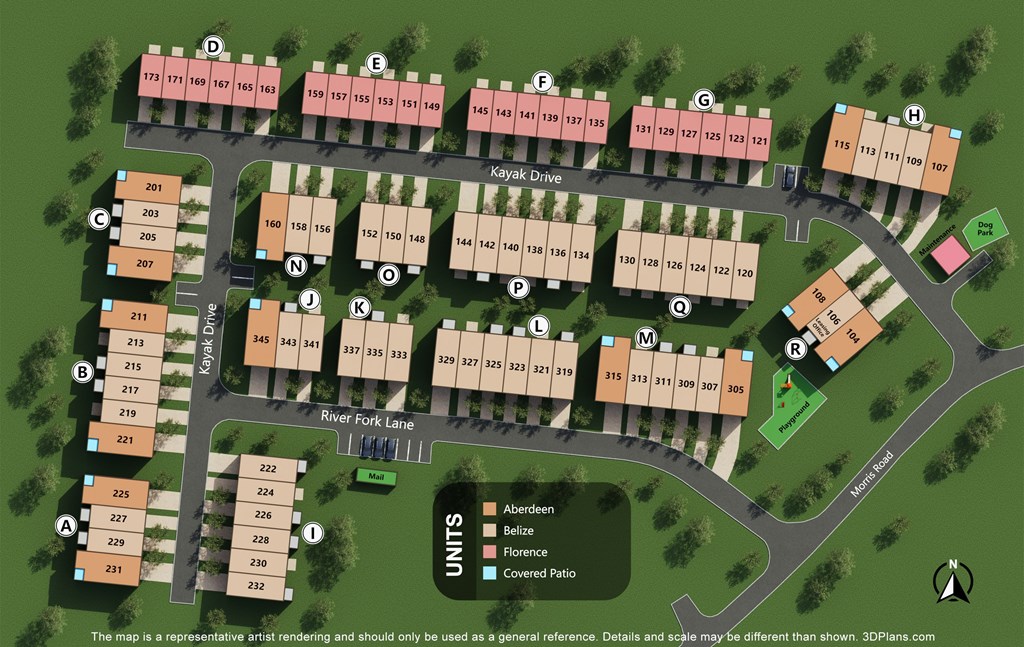 A map of a residential area with house numbers and street names.