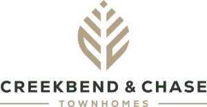 A logo with a leaf design for Creekbend & Chase Townhomes.