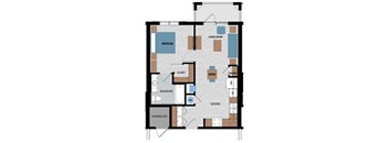 A floor plan of a house with labeled rooms such as bedroom, living room, kitchen, and bathroom.