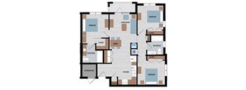 A floor plan of a house with labeled rooms such as bedroom, living room, and kitchen.