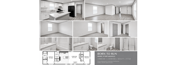 A real estate listing for a model apartment with a floor plan.