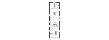 A floor plan of a house with a living room, dining room, kitchen, and two bedrooms.