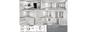 A floor plan and pictures of a small, modern apartment.