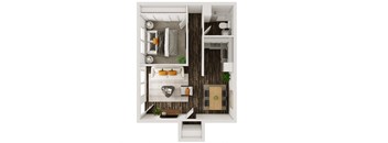 a floor plan of a studio apartment with a bedroom and a living room