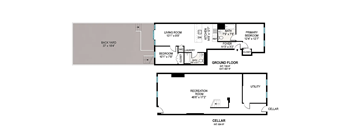 A floor plan of a house with a living room, bedroom, bathroom, and other rooms.