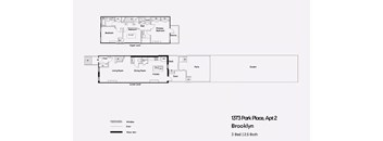 A floor plan for an apartment at 1373 Park Place, Apt 2, Brooklyn, showing a 3 bedroom, 2.5 bath apartment.