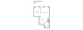 A floor plan of a unit at 163 St Nicholas Ave shows a bedroom, a living room, a kitchen and an entry way.