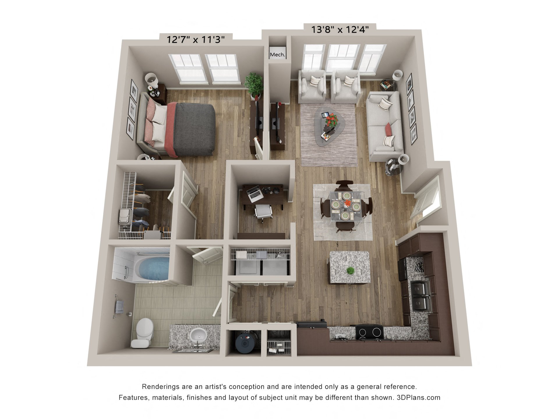 bedroom floor plan an open concept layout with a large closet and a balcony