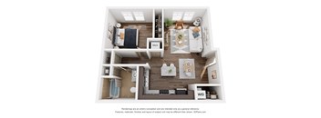 a 1 bedroom floorplan is shown in this rendering