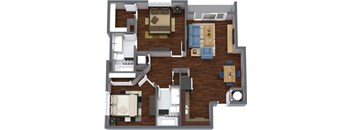 a floor plan of a two bedroom apartment with two bathrooms and a balcony