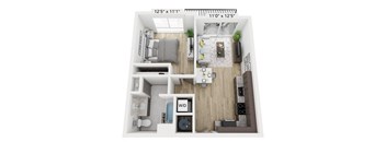 a floor plan of a 1 bedroom apartment