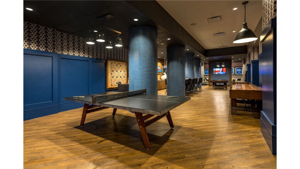 a ping pong table in a sports bar  at Shearwood Station, New York, 10801