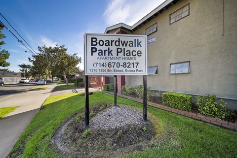 A sign for Boardwalk Park Place apartment homes is shown.