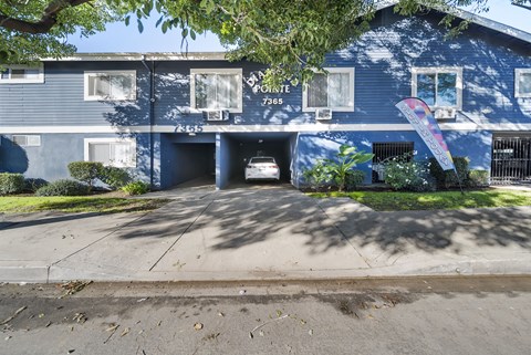 A blue building with the number 346 on it.