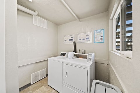 A washing machine is sitting in a small room.