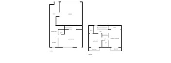 A diagram of a two-story house with labeled rooms.