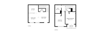 A floor plan of a two-story house with labeled rooms and dimensions.