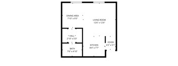 A floor plan of a house with labeled rooms and their dimensions.