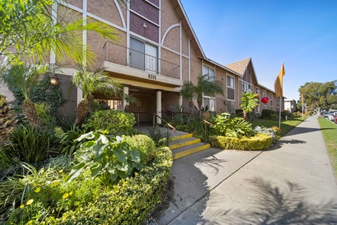A building with the number 8101 on it is surrounded by green plants.