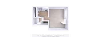 A white room with a bed, a desk, and a chair.