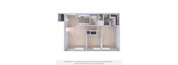 A 3D rendered image of a house layout.