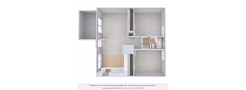 A 3D rendering of a white room with a wooden floor and a window.
