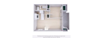 A 3D rendered image of a modern, minimalist bathroom.