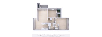A 3D rendering of a modern, minimalist interior design.