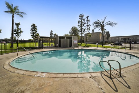 A round swimming pool with the number 35 written on it.