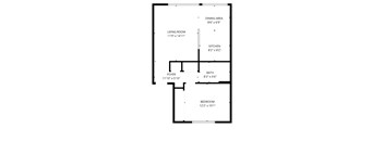 A floor plan of a house with a living room, dining area, kitchen, bath, foyer, and bedroom.
