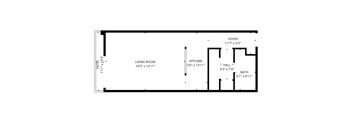 A floor plan of a living space with a living room, kitchen, bath, and foyer.