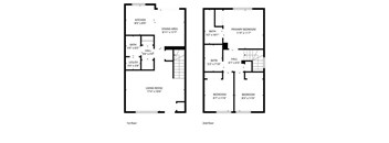 A floor plan of a two-story house with labeled rooms and dimensions.