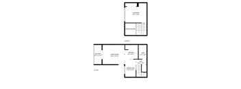 A set of three black and white floor plans for a two story townhouse.