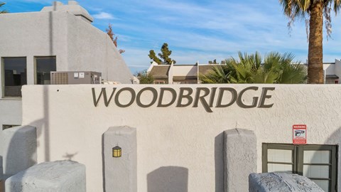 A building with the name "Woodbridge" on it.