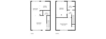 A floor plan of a two-story house with labeled rooms and dimensions.