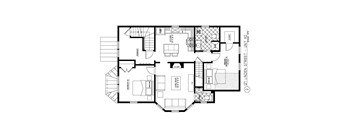 A black and white image of a floor plan for a two-story townhouse.
