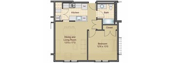 Taymil Burnham 1 Bedroom 1 Bathroom Floor Plan