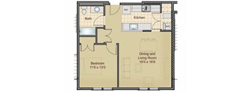Taymil Burnham 1 Bedroom 1 Bathroom Floor Plan