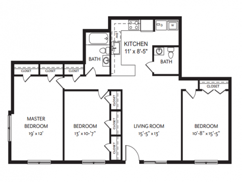 Taymil Andover Place 3 Bedroom 2 Bathroom A Floor Plan