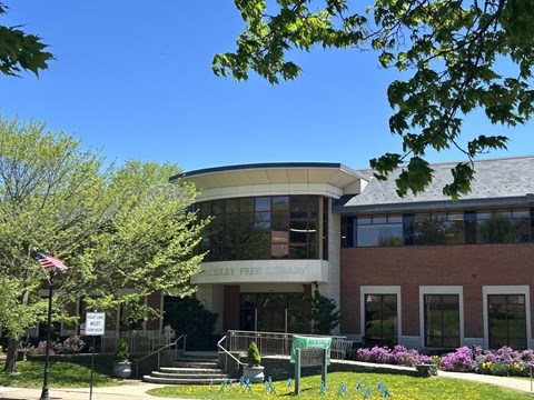 A library with a sign that says "Levy Free Library".