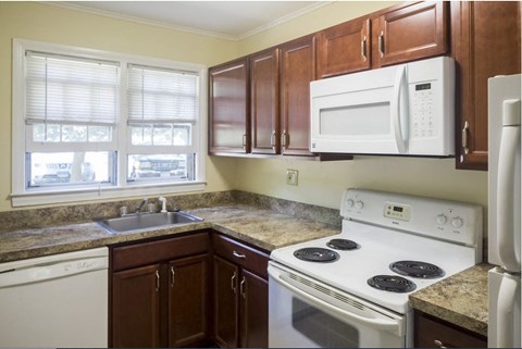 a kitchen with a stove microwave and sink