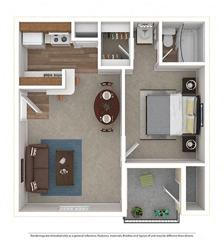 1 Bd 1 Ba The Madison 532 sq ft  at Logans Mill, Austin, Texas.