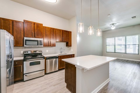 Vacant unit kitchen at The Atlantic Highland Park, Dallas