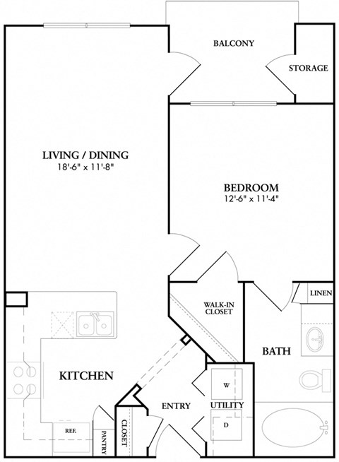 1 bed 1 bath A1 Floor Plan at The Atlantic Memorial, Texas, 77079