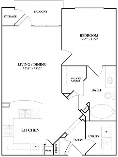 1 bed 1 bath A2 Floor Plan at The Atlantic Memorial, Texas, 77079