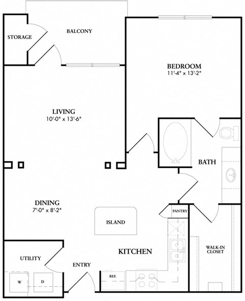 1 bed 1 bath A4 Floor Plan at The Atlantic Memorial, Houston, 77079