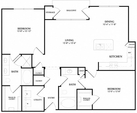 2 bed 2 bath B2 Floor Plan at The Atlantic Memorial, Houston