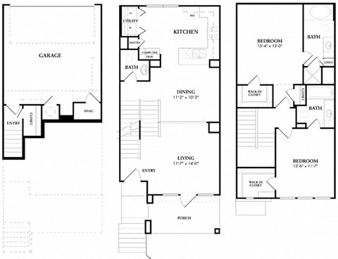 3 bed 2 bath B4 Floor Plan at The Atlantic Memorial, Houston, TX, 77079