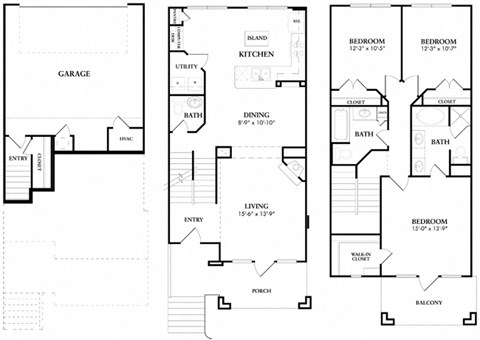3 bed 2 bath B5 Floor Plan at The Atlantic Memorial, Houston, TX