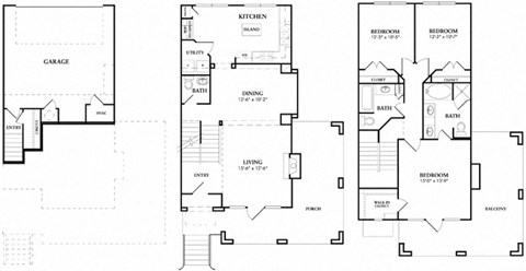 3 bed 2 bath B6 Floor Plan at The Atlantic Memorial, Houston, 77079